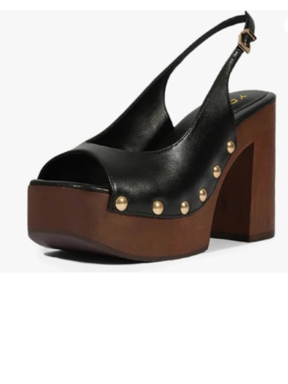 YDN Black Rivet Studded Platform Block High Heeled Sandals Slingback Buckle Shoe